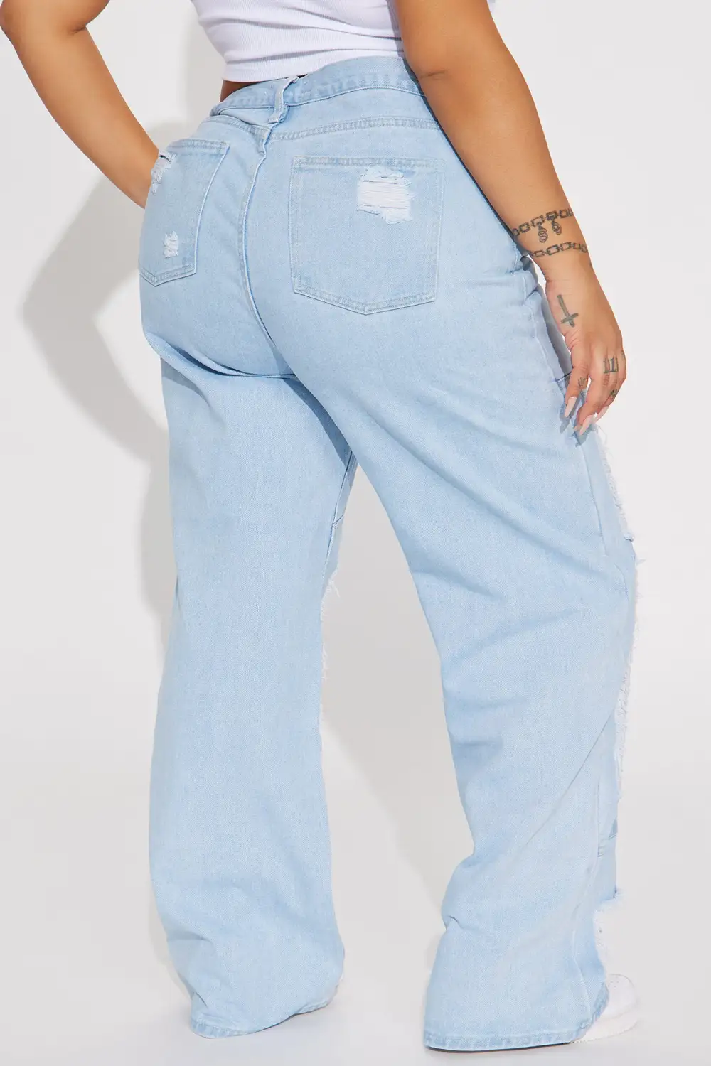 Way With Words Ripped Non Stretch Baggy Jeans - Light Wash-Aldronix