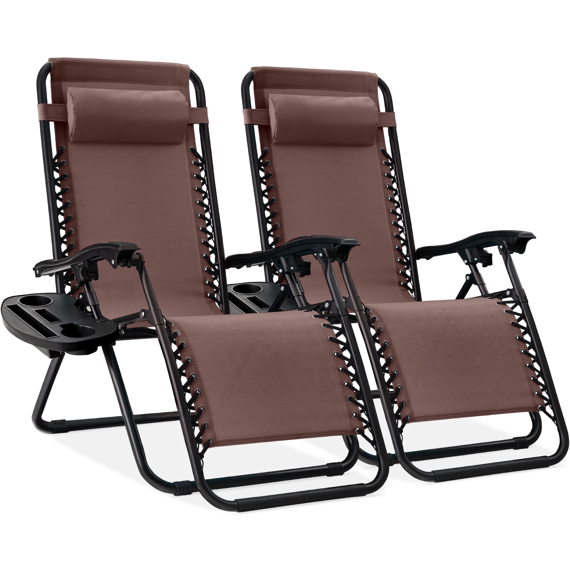 Set of 2 Zero Gravity Lounge Chair Recliners for Patio, Pool w/ Cup Holder Tray - Navy Blue-Aldronix
