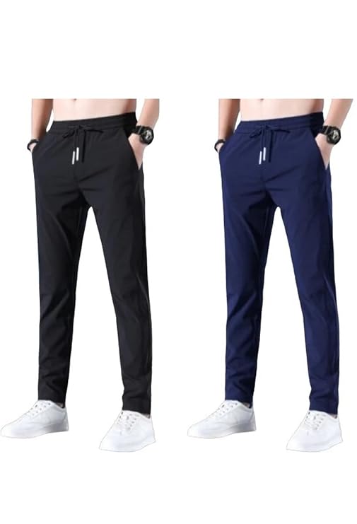 Men's stretch Lycra track pants - black and navy 2-pack combo