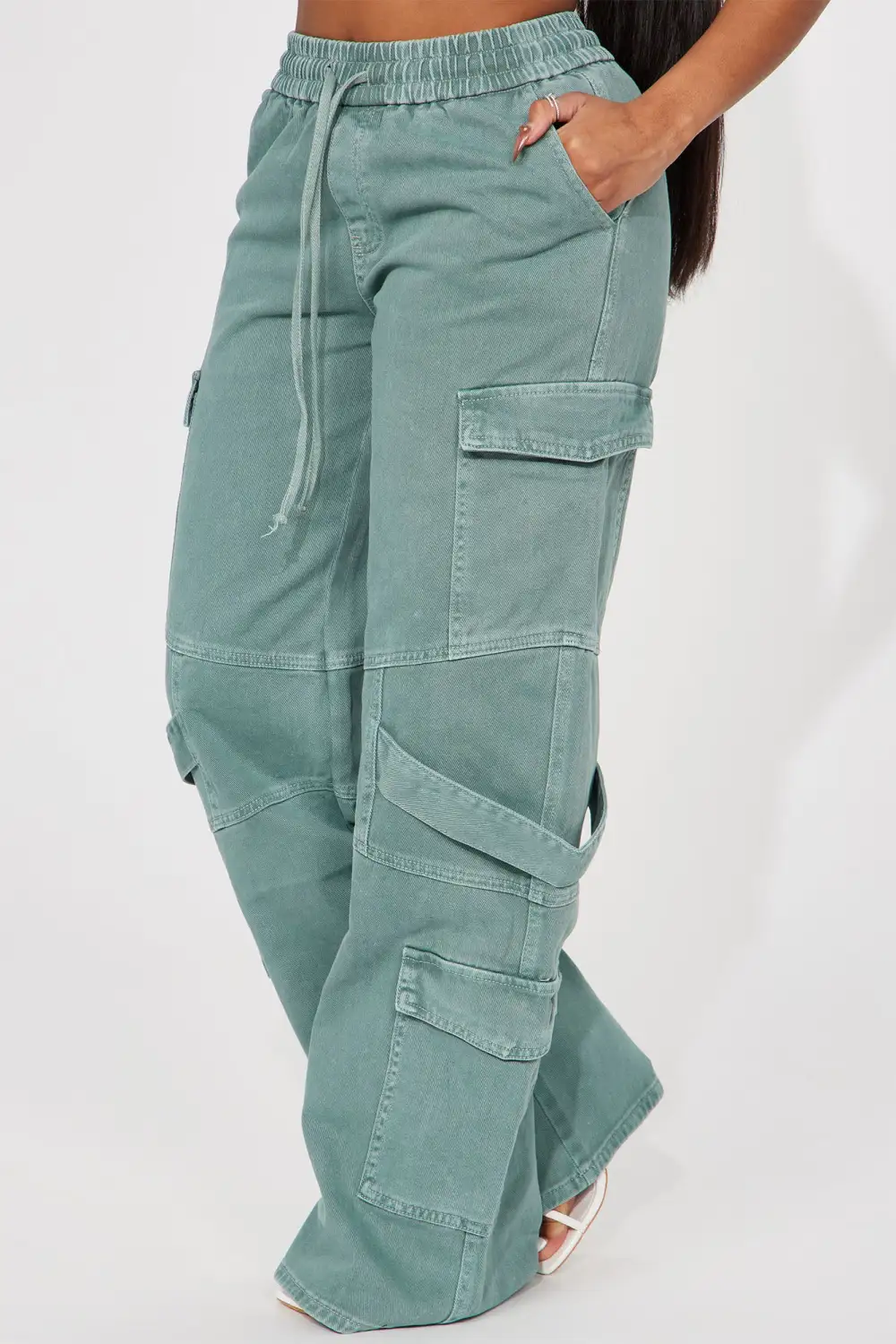Know What To Do Non Stretch Cargo Jean - Green-Aldronix