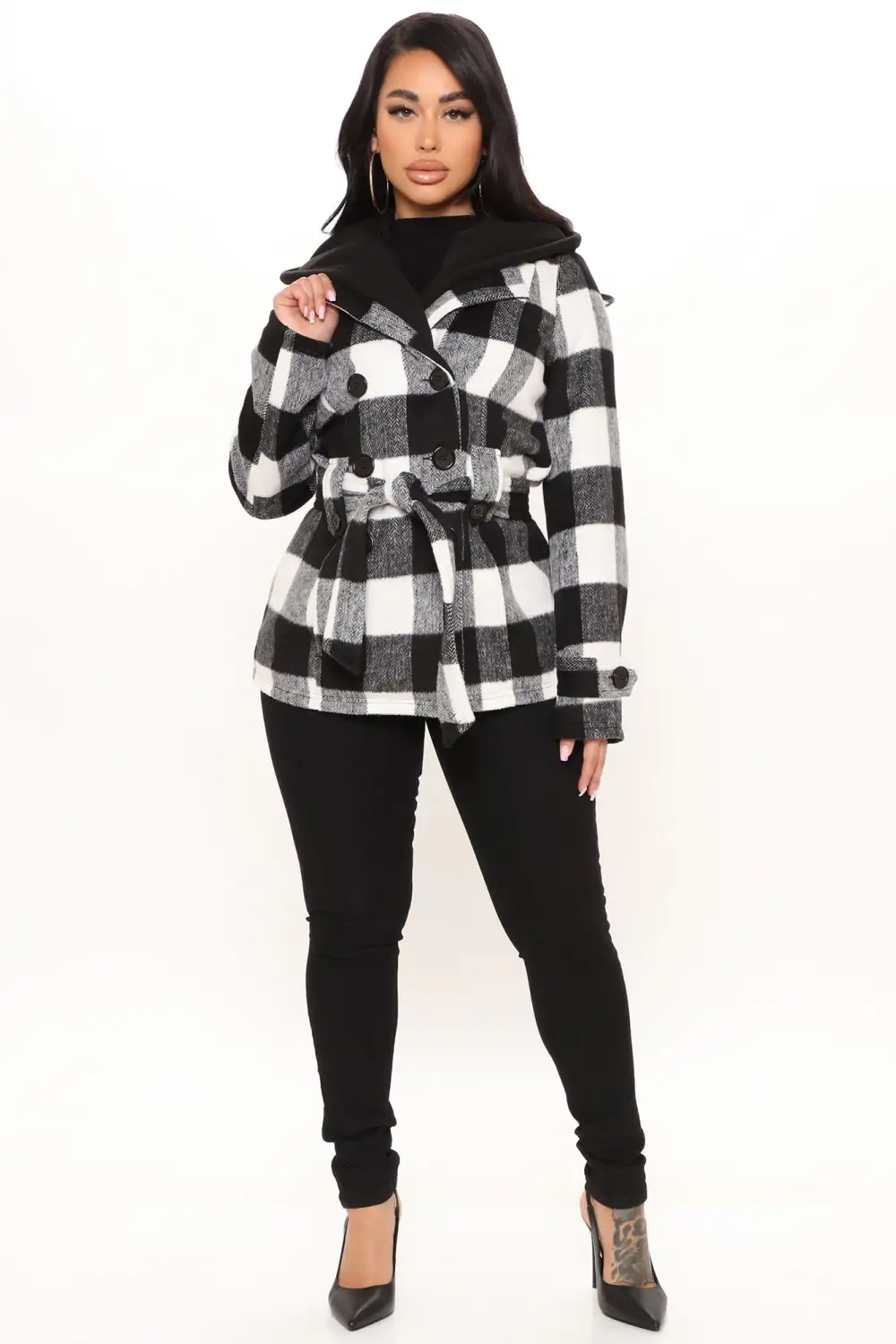 Always On The Go Plaid Jacket - Black/White-Aldronix