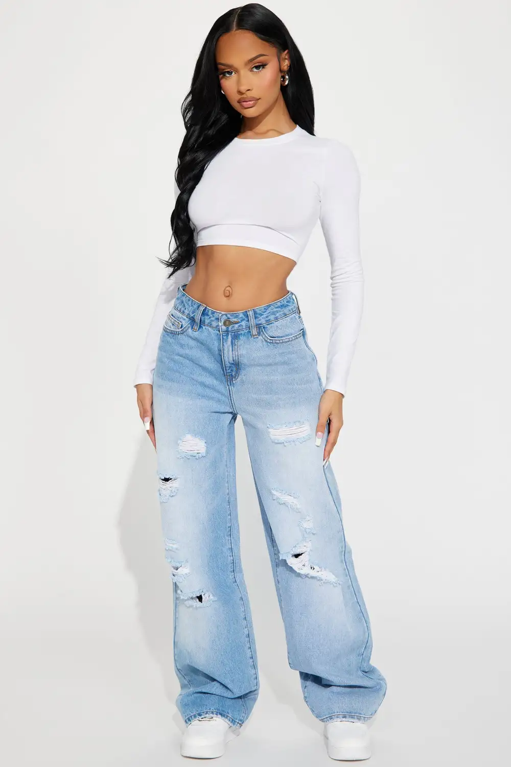 Left Him On Read Non Stretch Wide Leg Jeans - Medium Wash-Aldronix