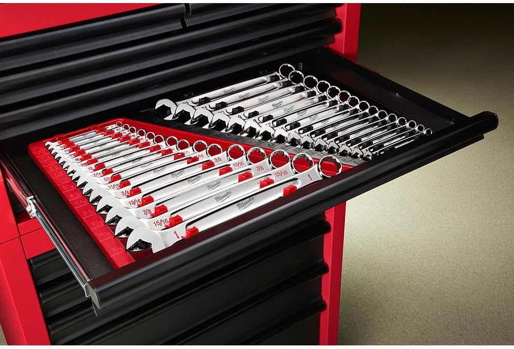 Combination Wrench Metric (8mm-22mm) SAE (1/4"-1") and Wall Mounted Tool Metal Pegboard Display-Aldronix