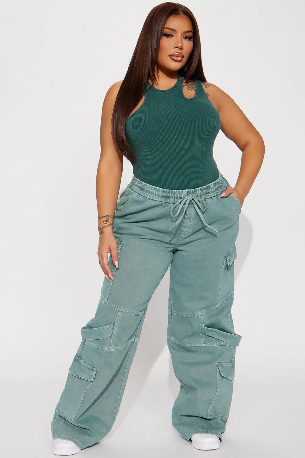 Know What To Do Non Stretch Cargo Jean - Green-Aldronix