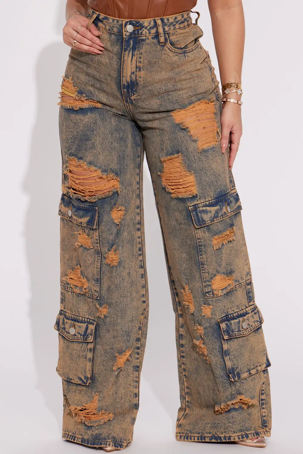 Riley Ripped Baggy Cargo Jean - Copper-Aldronix