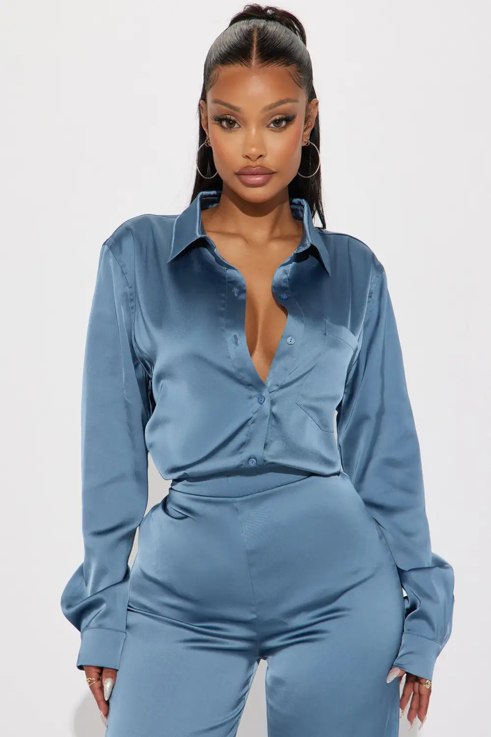 Makenzie Satin Pant Set - Blue-Aldronix