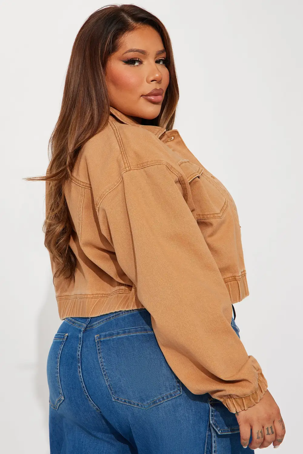 Like A Charm Denim Bomber Jacket - Tan-Aldronix