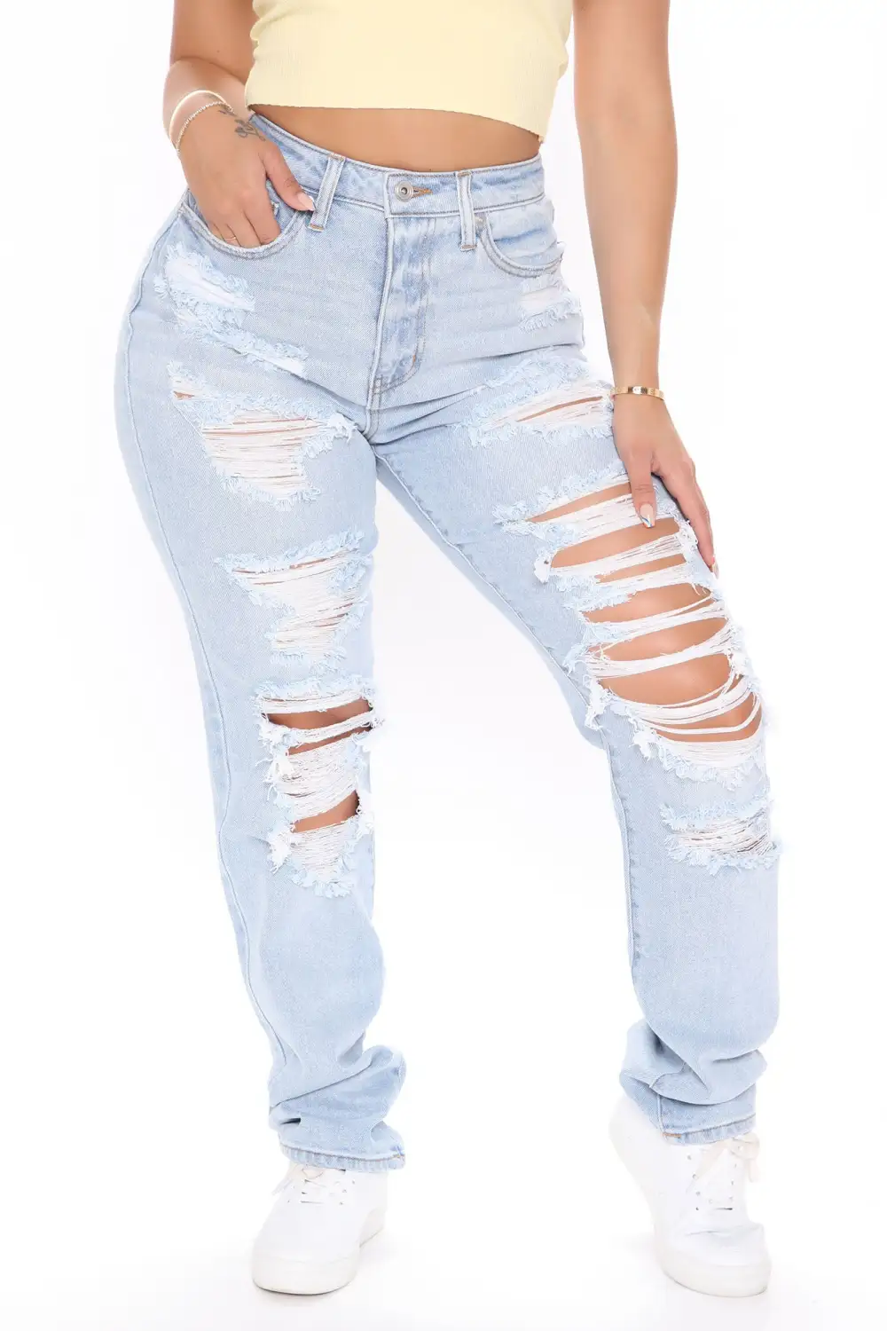 Favorite Getaway Destroyed Straight Leg Jeans - Light Blue Wash-Aldronix