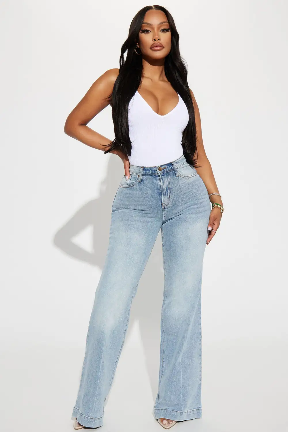 Bridge The Distance Wide Leg Jeans - Medium Blue Wash-Aldronix