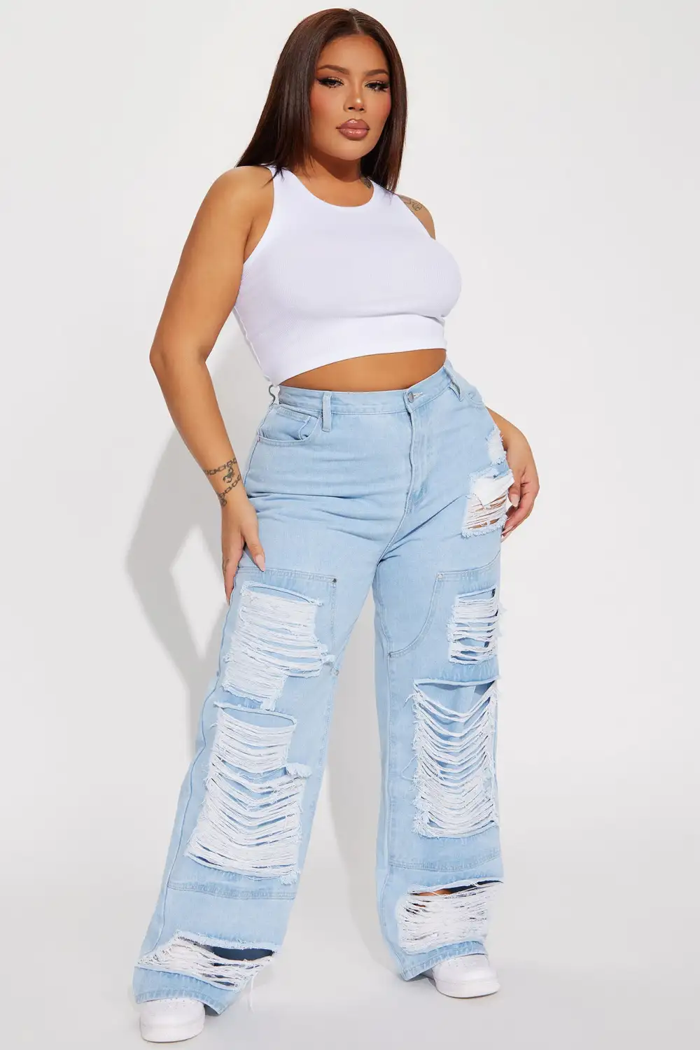 Way With Words Ripped Non Stretch Baggy Jeans - Light Wash-Aldronix