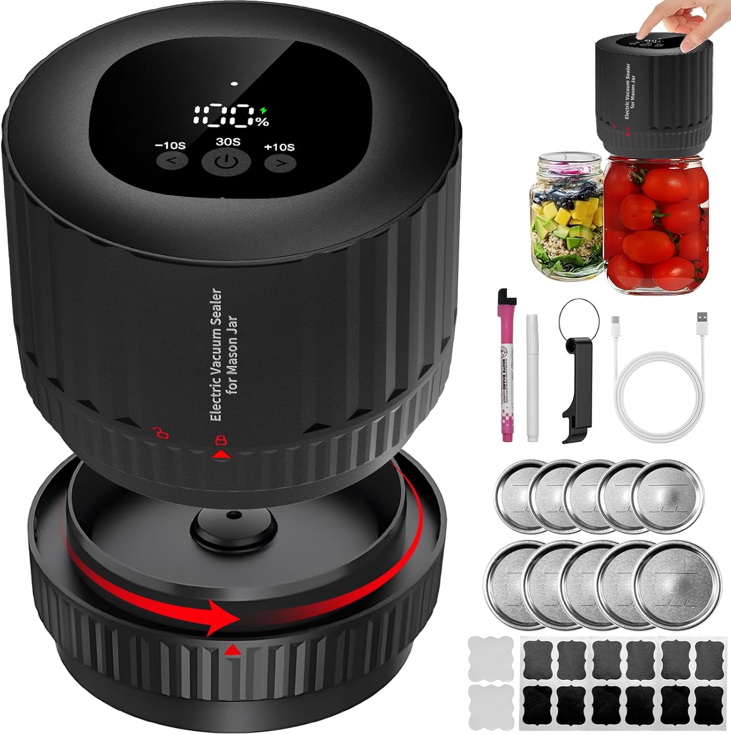 Wizcave Mason Jar Vacuum Sealer Kit for Food Storage Compatible Wide & Regular Mouth Mason lids-Aldronix
