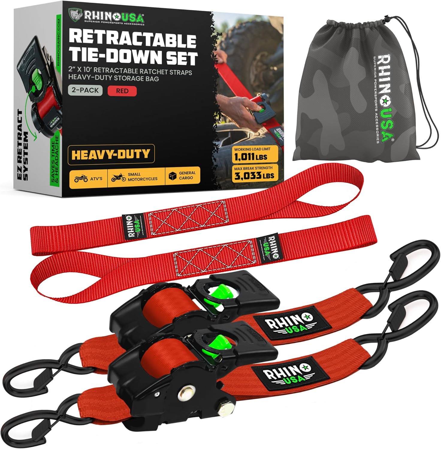 Retractable Ratchet Straps (2-Pack)  (3 lb. Breaking Strength)-Aldronix