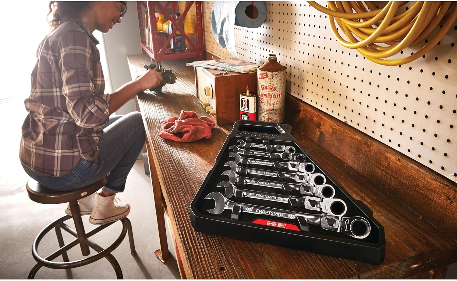 Combination Wrench Metric (8mm-22mm) SAE (1/4"-1") and Wall Mounted Tool Metal Pegboard Display-Aldronix