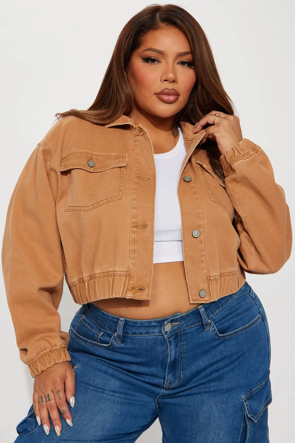 Like A Charm Denim Bomber Jacket - Tan-Aldronix