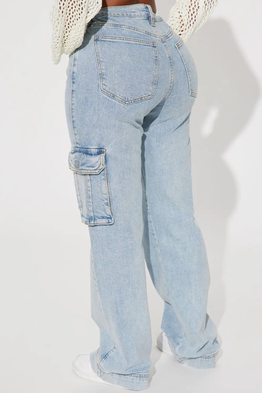 Just A Fling Stretch Straight Leg Cargo Jean - Light Wash-Aldronix