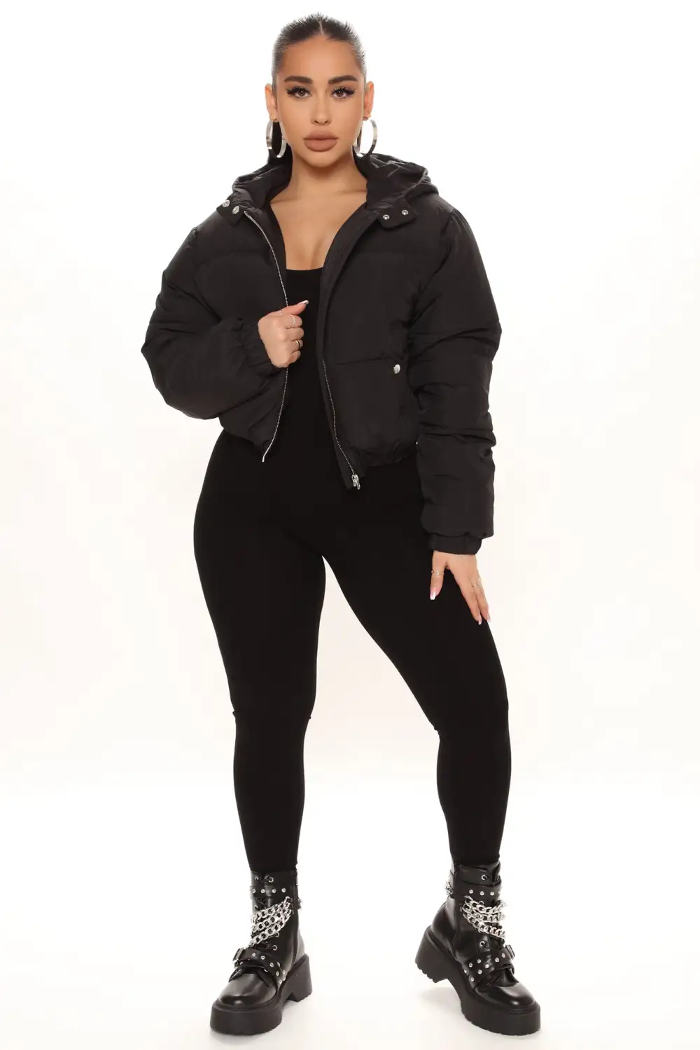 Can't Be Beat Cropped Puffer Jacket - Black-Aldronix