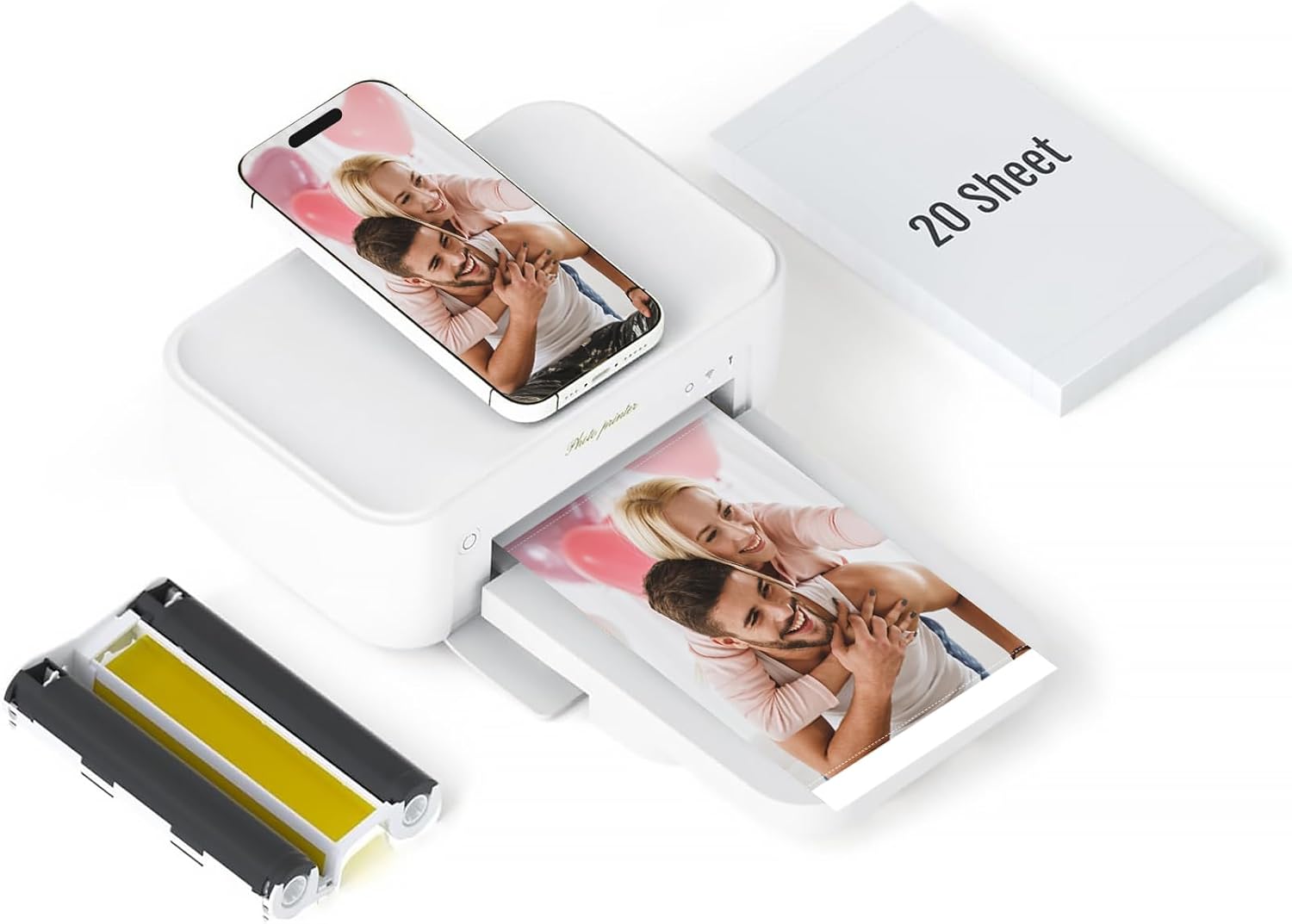 Impresora fotográfica de 4 x 6, 20 hojas y 1 cinta, impresora de imágenes para iPhone, impresoras fotográficas portátiles, impresora de sublimación térmica instantánea-Aldronix