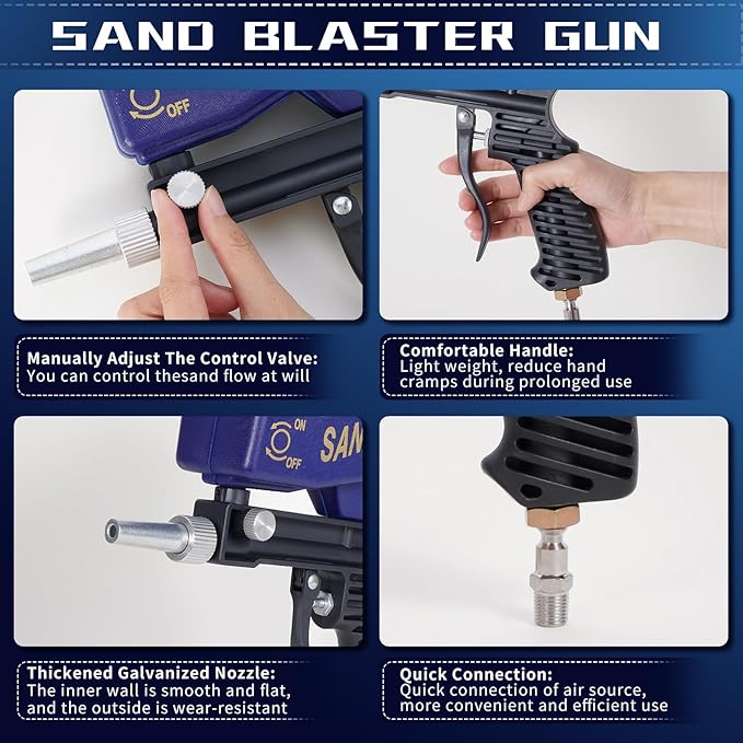 Sand Blaster Gun - Gravity Feed Sandblaster Gun for Metal, Wood Paint/Rust Removal and Glass Etching-Aldronix