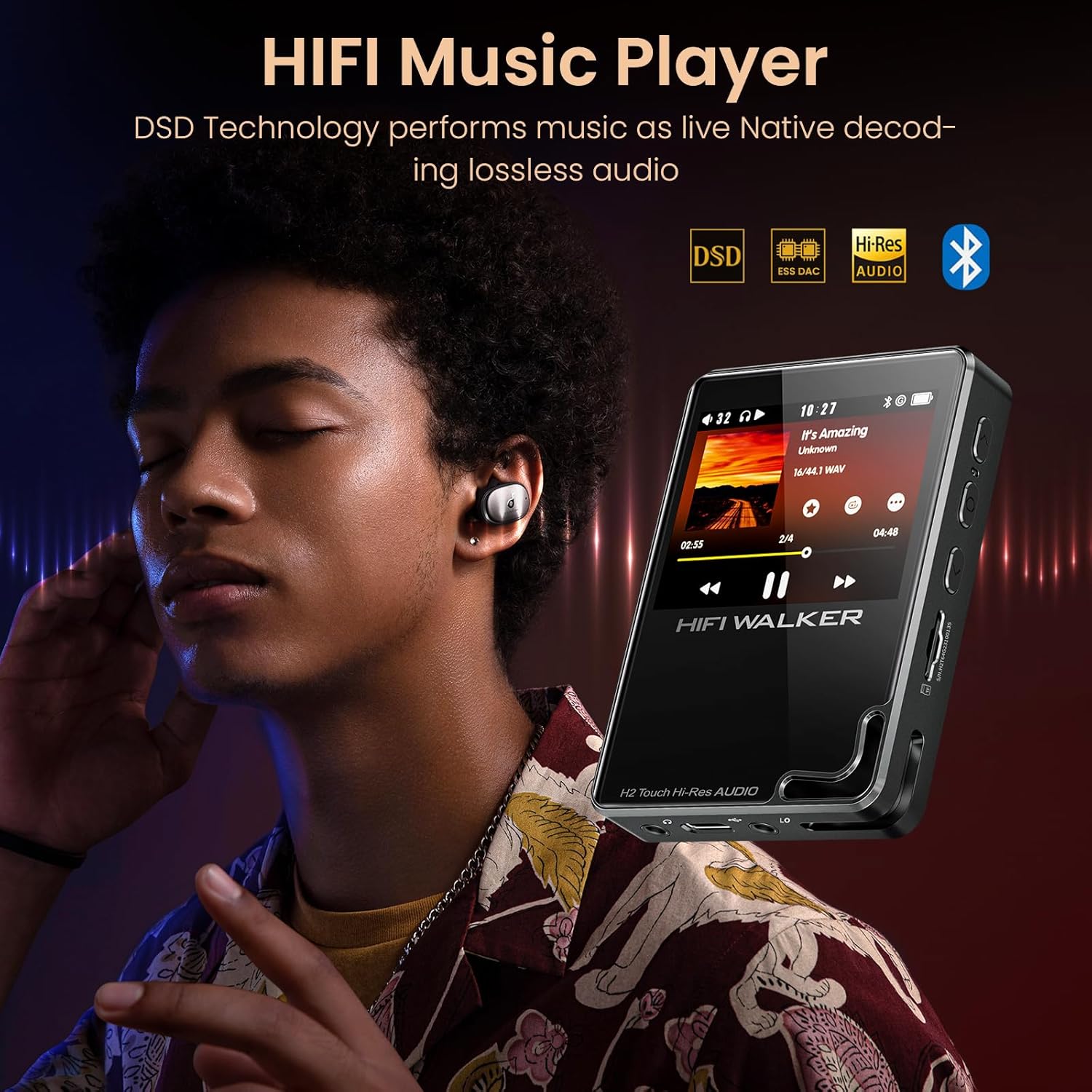 HIFI WALKER H2 Touch, Hi Res MP3 Player with Bluetooth-Aldronix