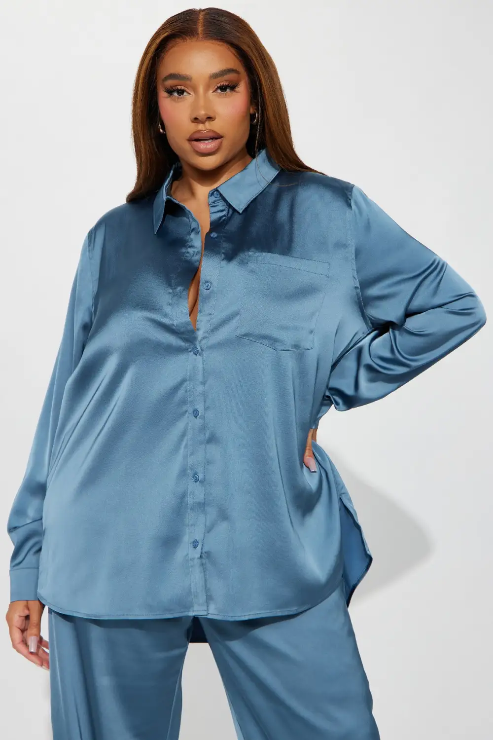 Makenzie Satin Pant Set - Blue-Aldronix