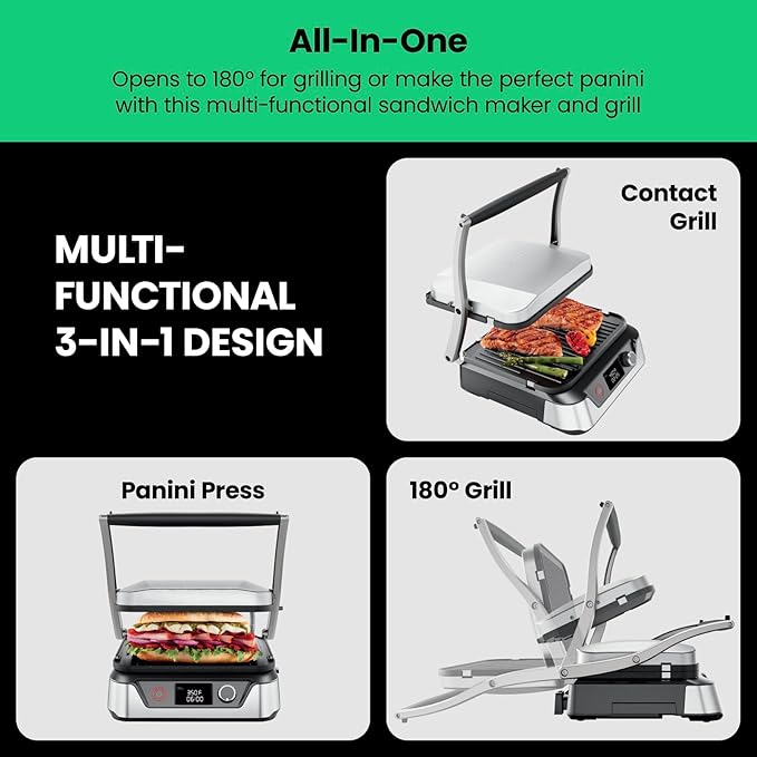 Prensa Panini Digital 5 en 1 con Grill y Plancha Reversible-Aldronix