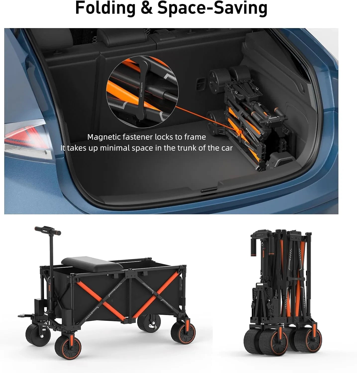 Electric Wagon Cart Foldable with Seat- Dual Mode Riding & Towing