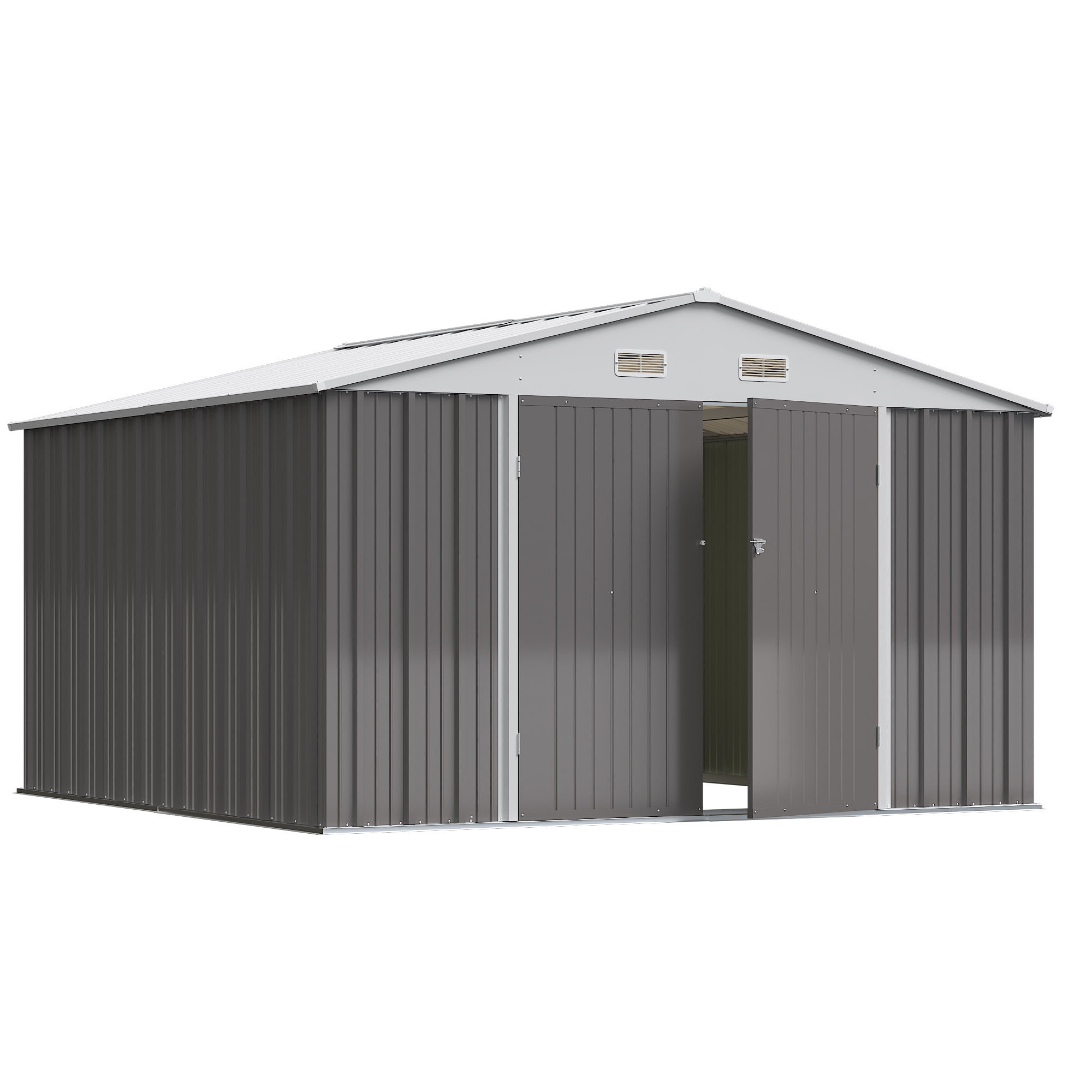 8'x10' Patio Metal Storage Shed Outdoor Storage Shed with Lockable Door Tool Storage Shed for Backyard,Brown-Aldronix