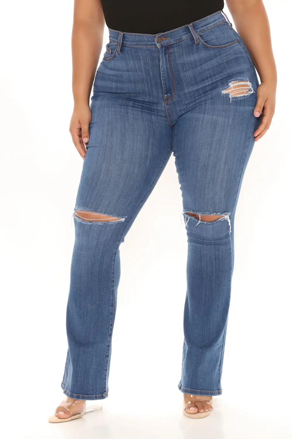 Luxurious Distressed Super Stretch Flare Jeans - Dark Wash-Aldronix