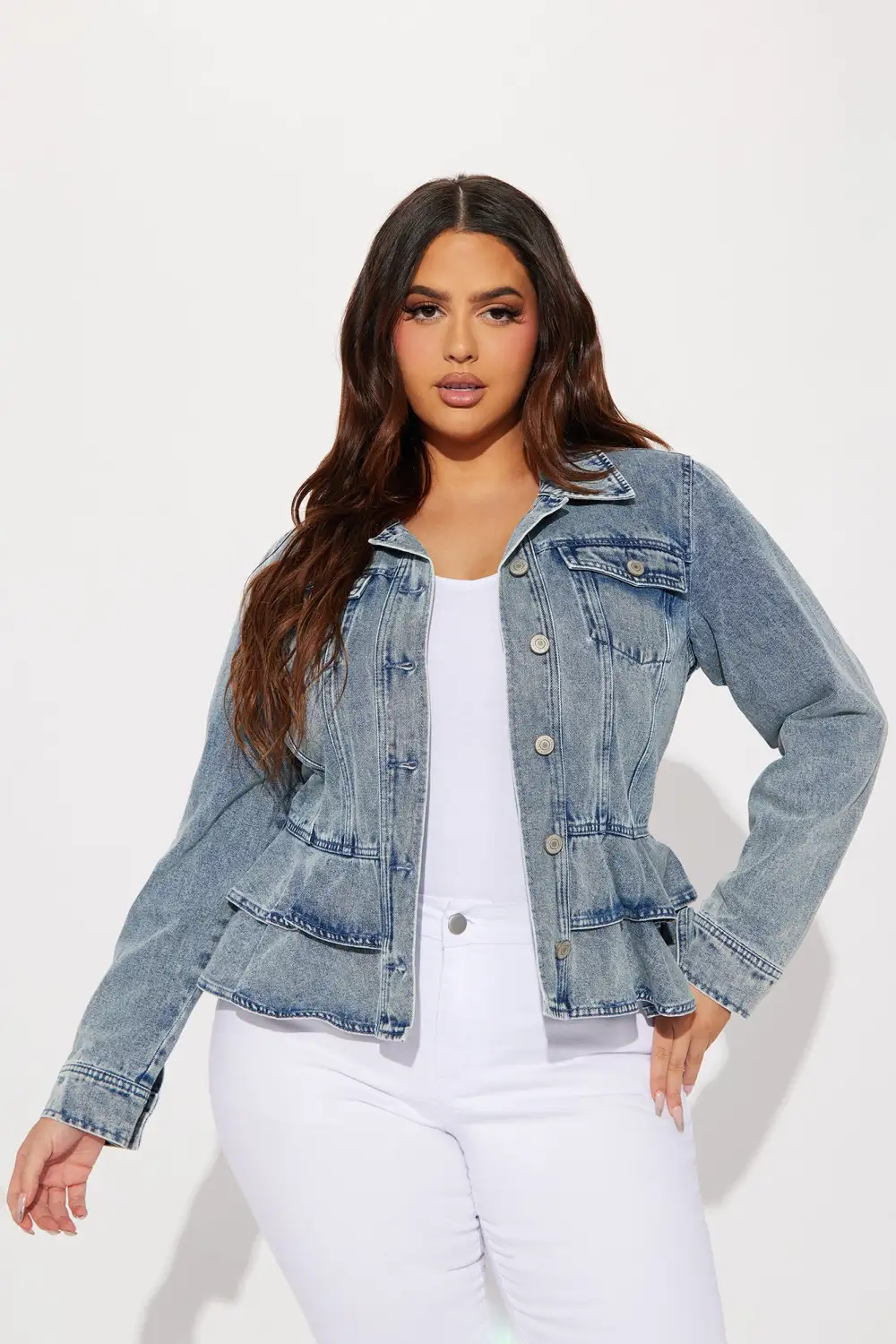 Sweetheart Peplum Denim Jacket - Medium Wash-Aldronix