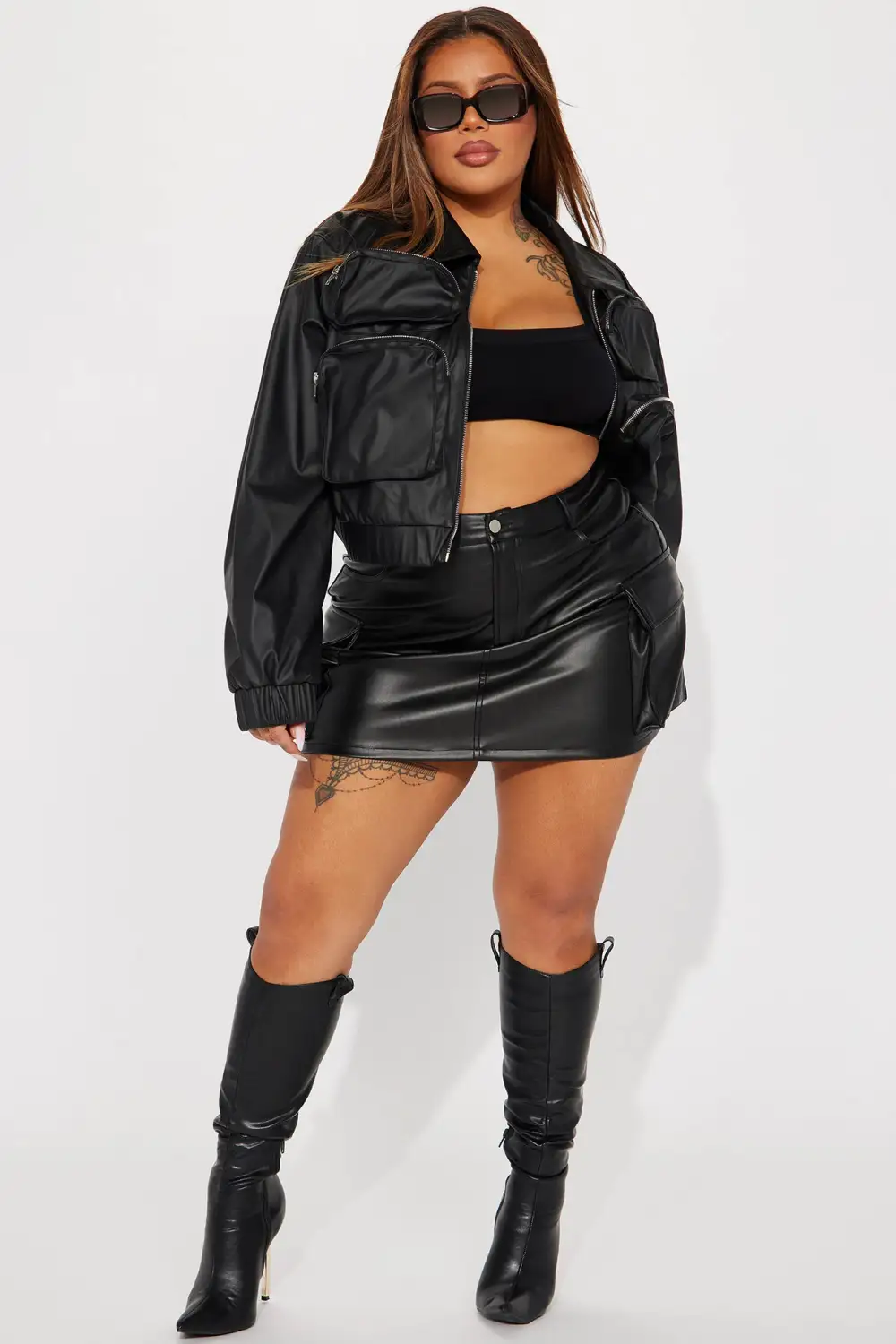 Fair And Square Faux Leather Bomber Jacket - Black-Aldronix