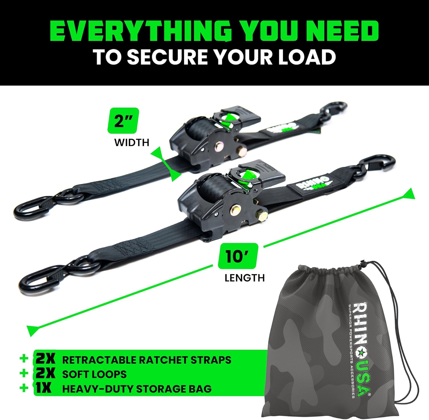 Retractable Ratchet Straps (2-Pack)  (3 lb. Breaking Strength)-Aldronix