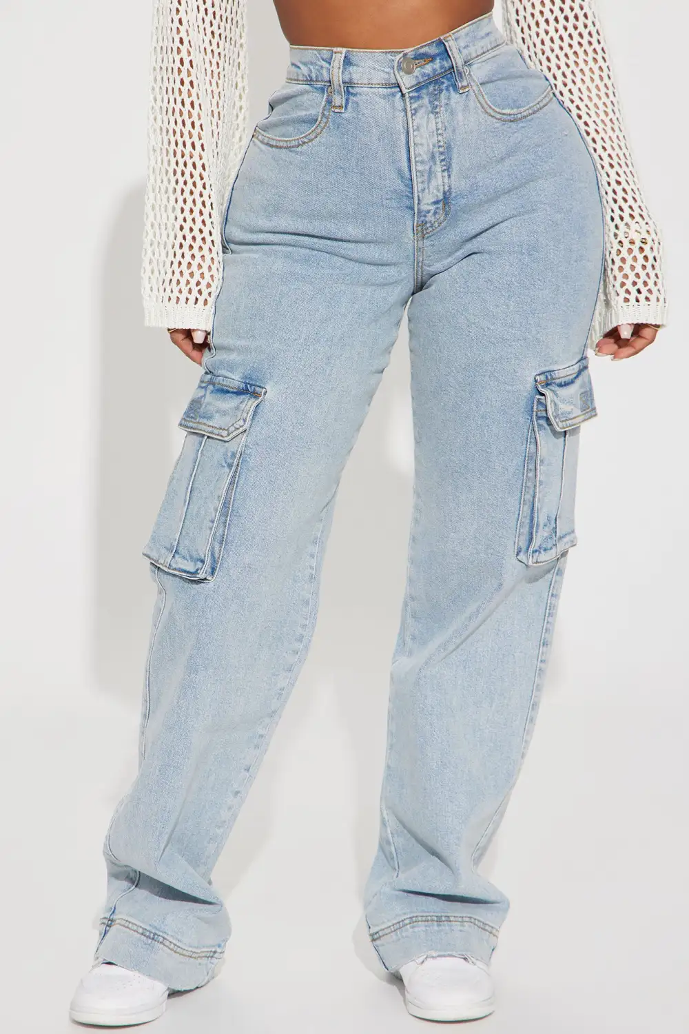 Just A Fling Stretch Straight Leg Cargo Jean - Light Wash-Aldronix
