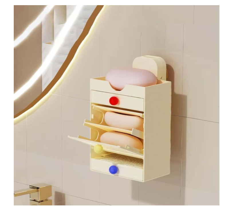 Suction Cup Wall Mounted Multi-Layer Soap Dish Waterproof with Drainage Box-Aldronix