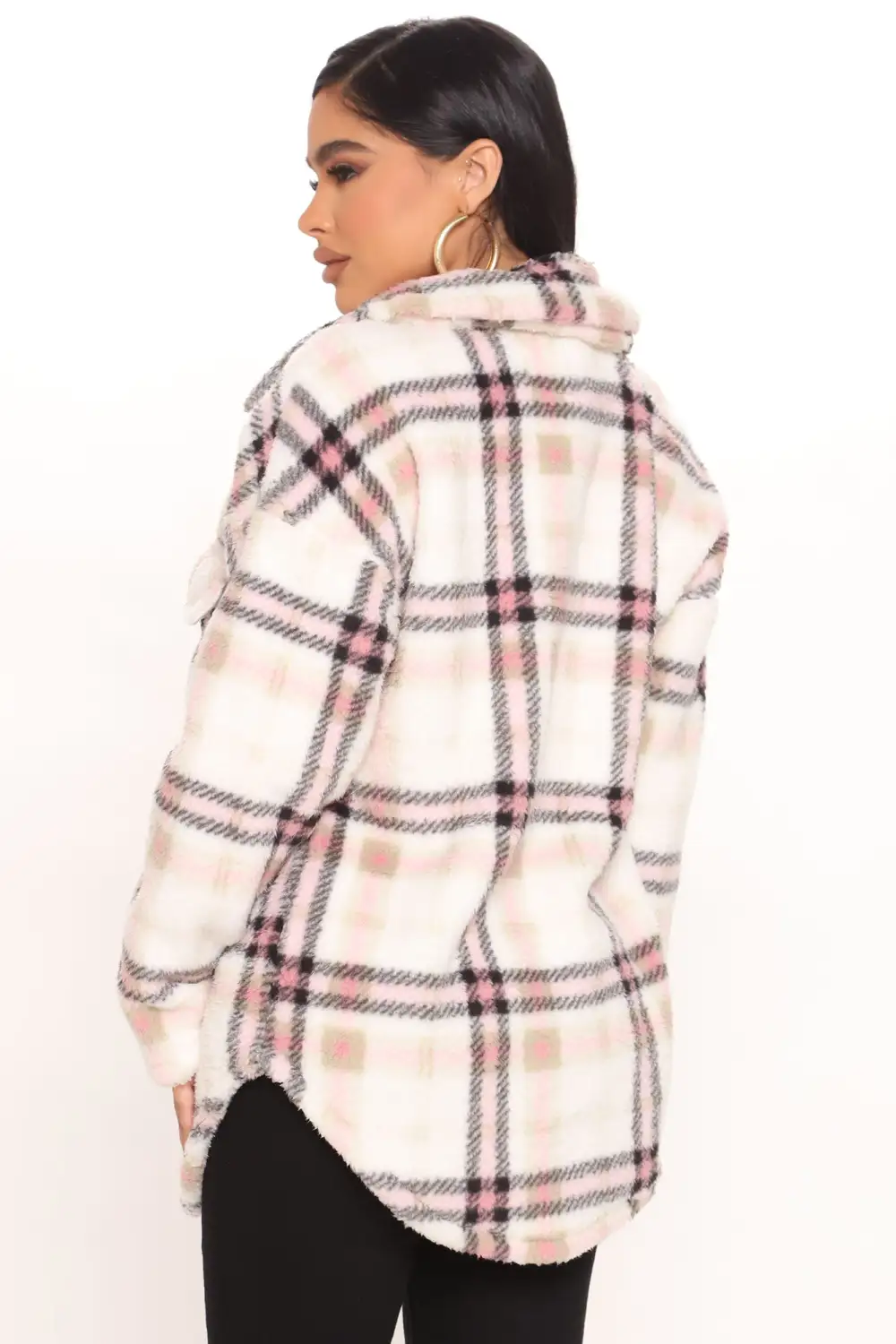 Shirt Jacket Sherpa Shacket - Pink/combo-Aldronix