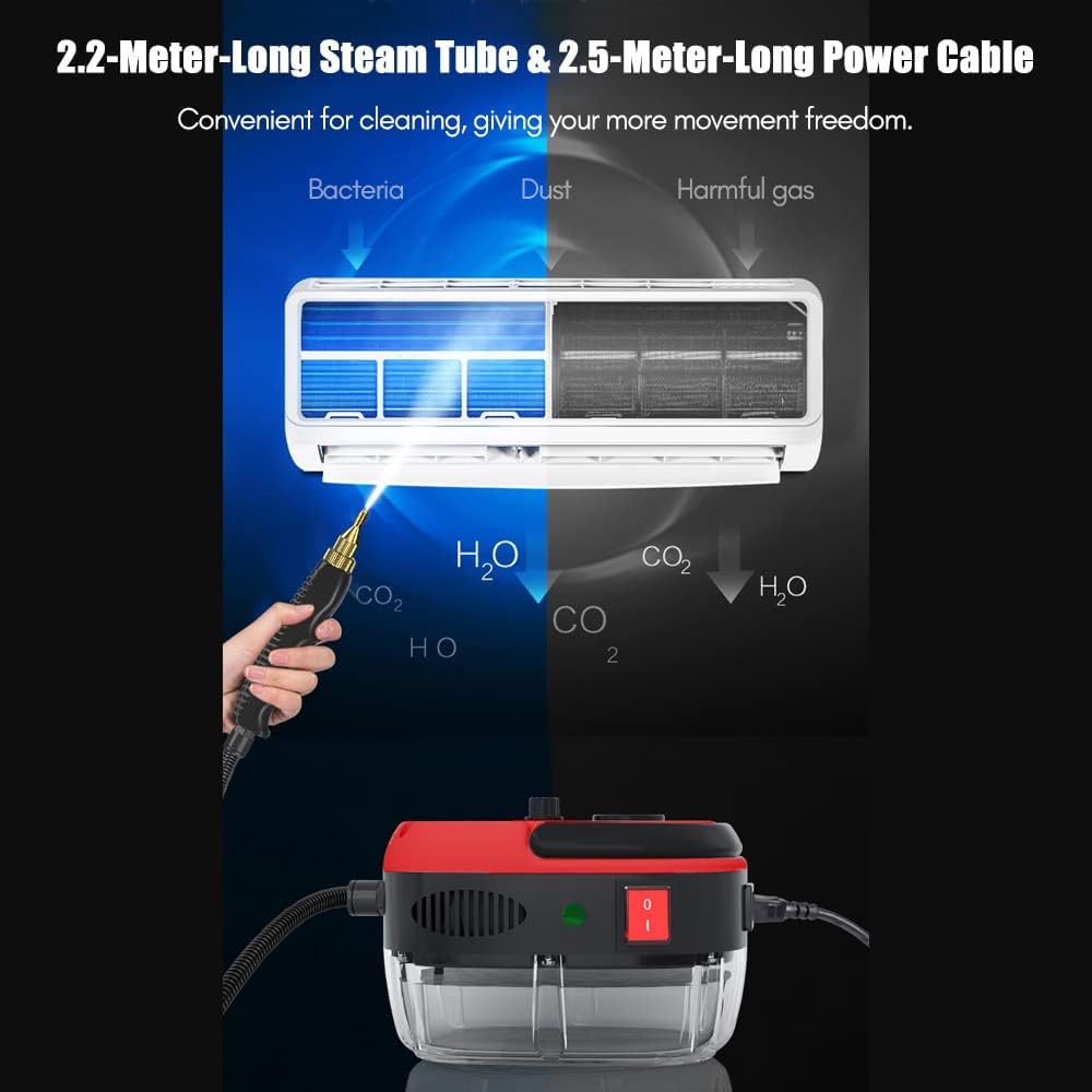 2500W Handheld Steam Cleaner High Temperature Pressurized Steam Cleaning Machine Portable Car Steamer with Brush Heads (Red)-Aldronix
