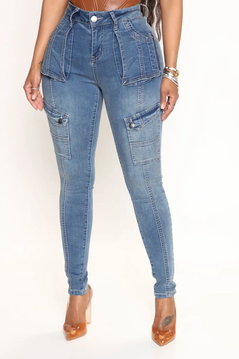 Playing For Keeps Cargo Skinny Jeans - Medium Wash-Aldronix