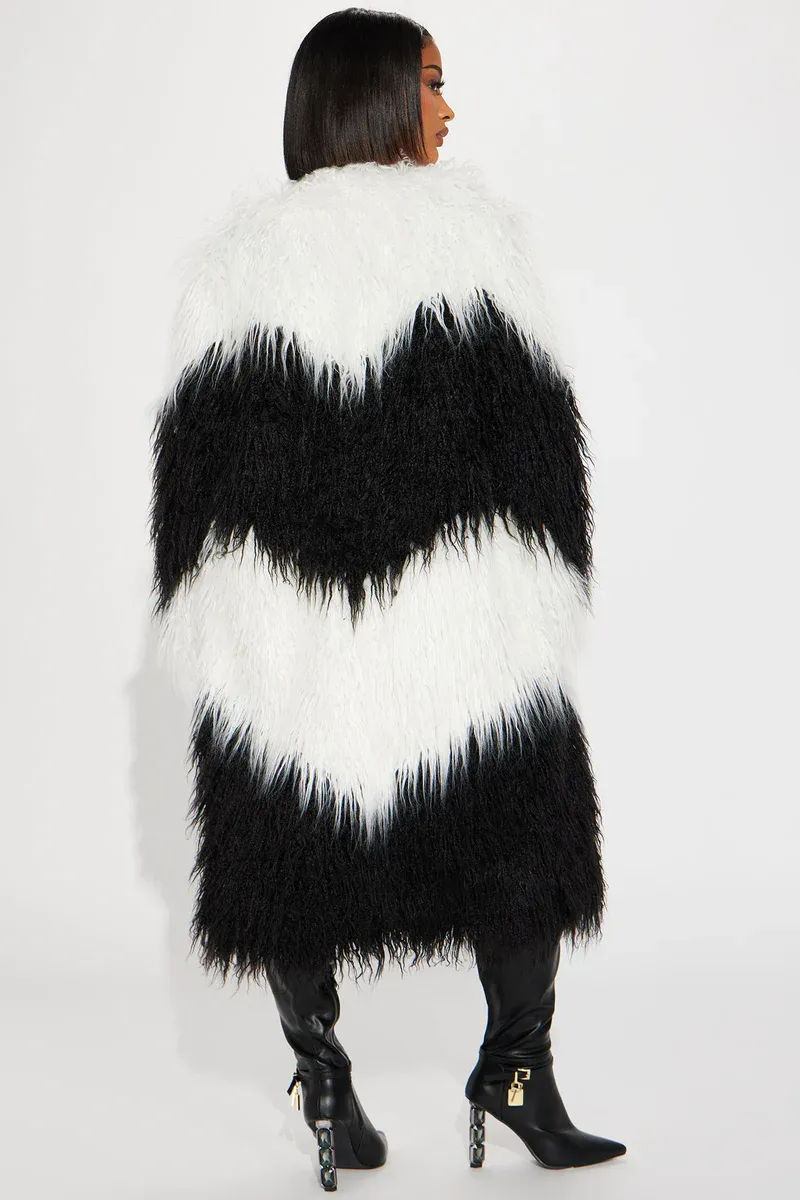Divine Faux Fur Coat - Black/White-Aldronix