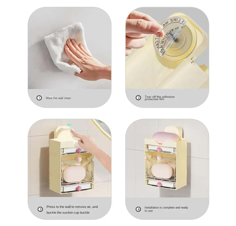 Suction Cup Wall Mounted Multi-Layer Soap Dish Waterproof with Drainage Box-Aldronix