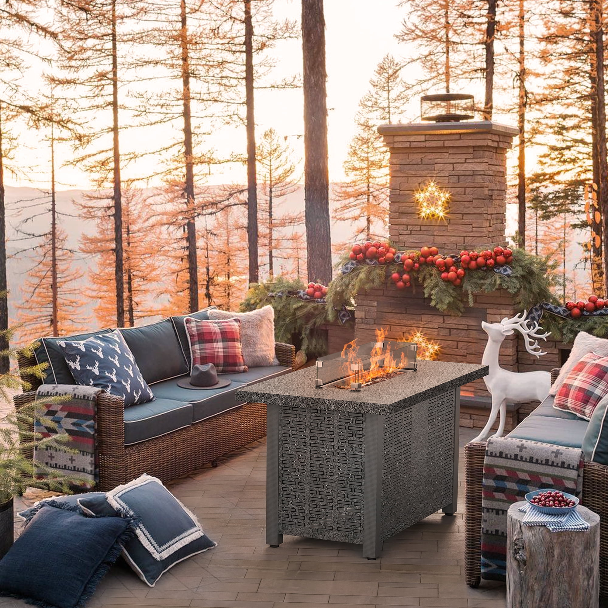 28" Propane Gas Fire Pit Table, 50000 BTU Steel Fire Table with Lid and Waterproof Cover, Black-Aldronix