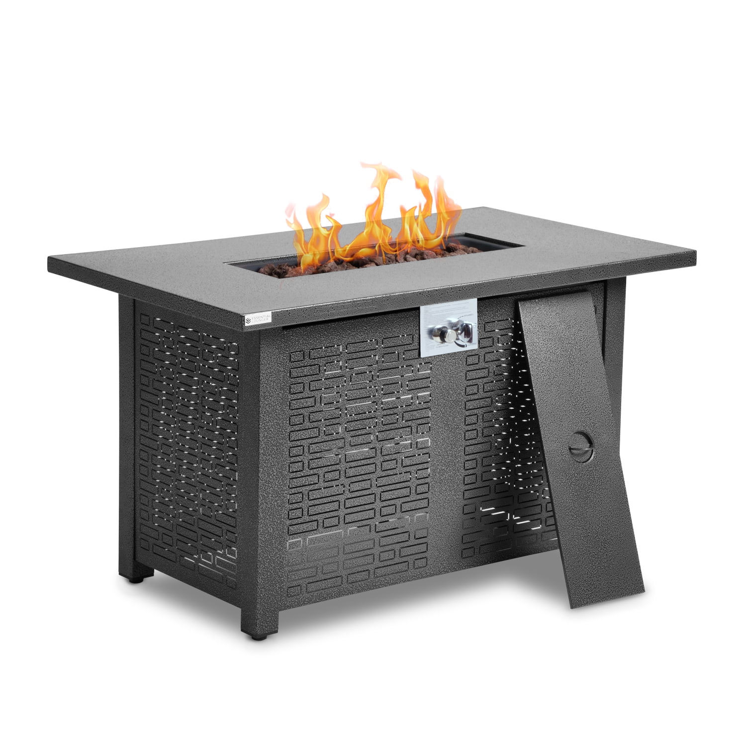 28" Propane Gas Fire Pit Table, 50000 BTU Steel Fire Table with Lid and Waterproof Cover, Black-Aldronix