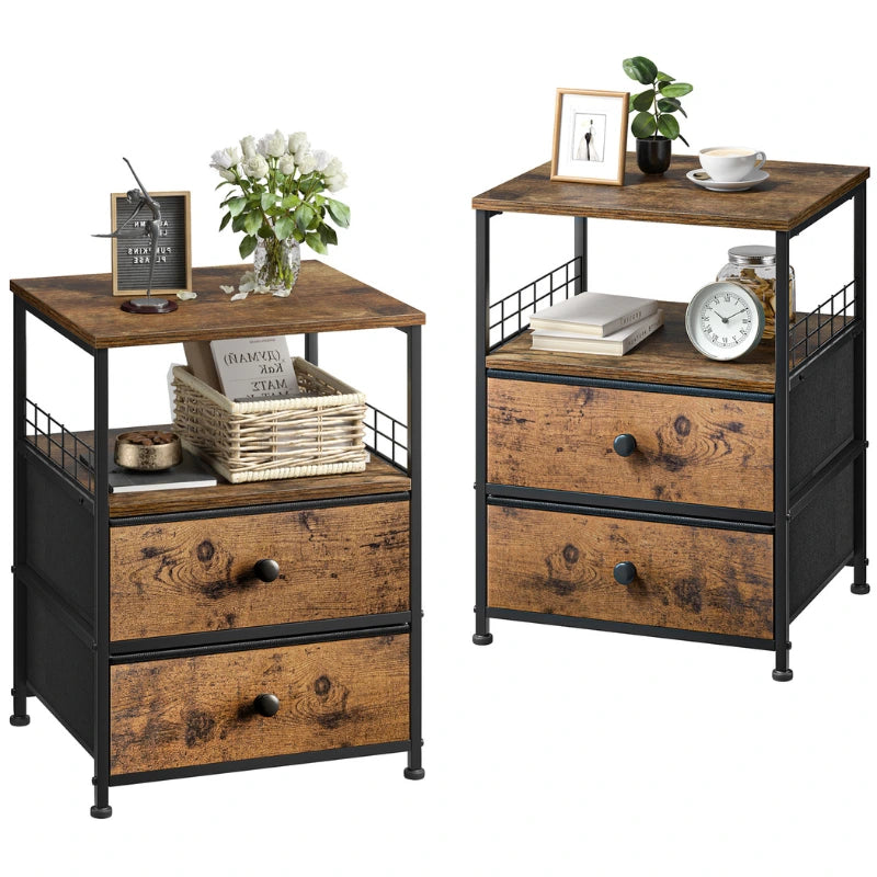 Nightstand Set of 2, Bedside Table with Drawers, 24 Inch-Aldronix