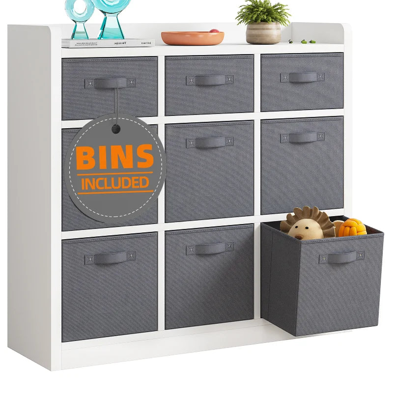 Cube Storage Organizer With 9 Bins, White Wooden Cube Organizer Shelf-Aldronix