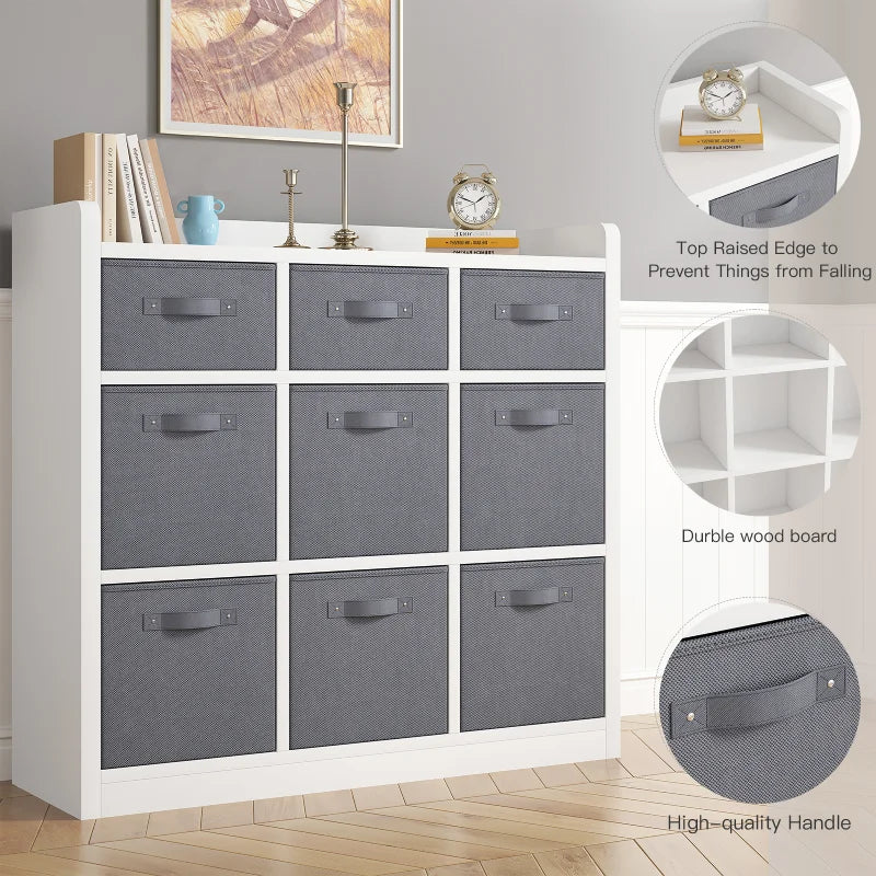 Cube Storage Organizer With 9 Bins, White Wooden Cube Organizer Shelf-Aldronix