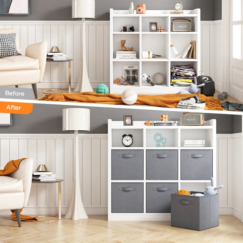 Cube Storage Organizer With 9 Bins, White Wooden Cube Organizer Shelf-Aldronix