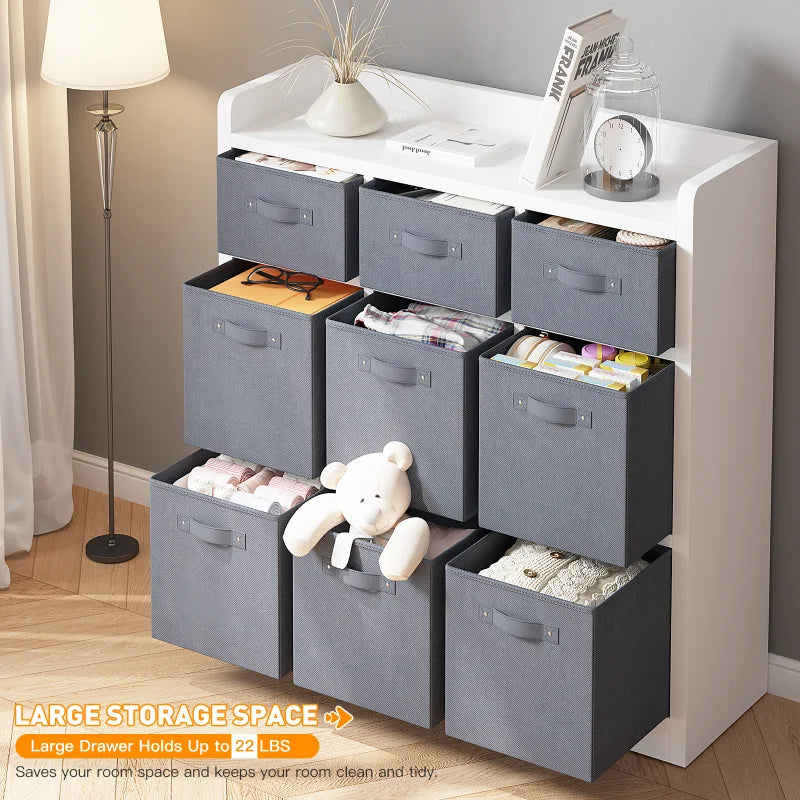 Cube Storage Organizer With 9 Bins, White Wooden Cube Organizer Shelf-Aldronix