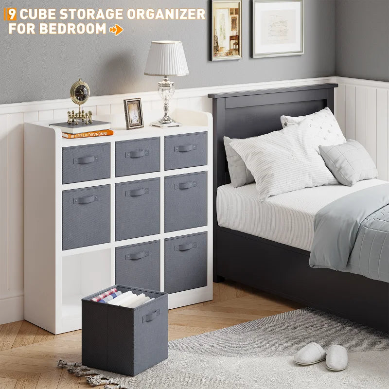 Cube Storage Organizer With 9 Bins, White Wooden Cube Organizer Shelf-Aldronix