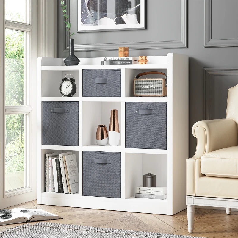 Cube Storage Organizer With 9 Bins, White Wooden Cube Organizer Shelf-Aldronix