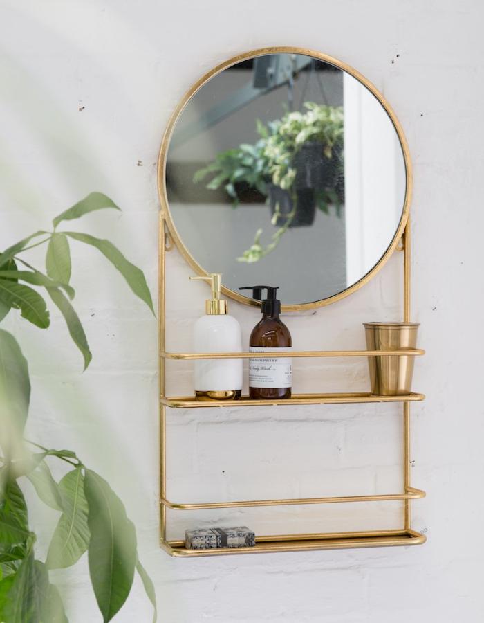 Gold or Silver Circular Wall Mirror with Shelves-Aldronix