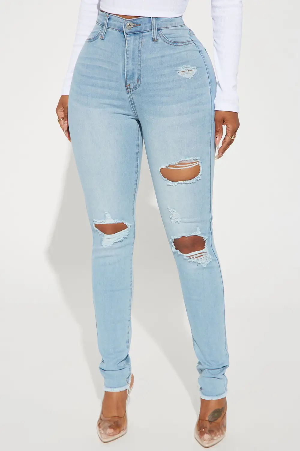Stacey Super Stretch Ripped Skinny Jeans - Light Wash-Aldronix