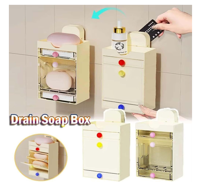 Suction Cup Wall Mounted Multi-Layer Soap Dish Waterproof with Drainage Box-Aldronix